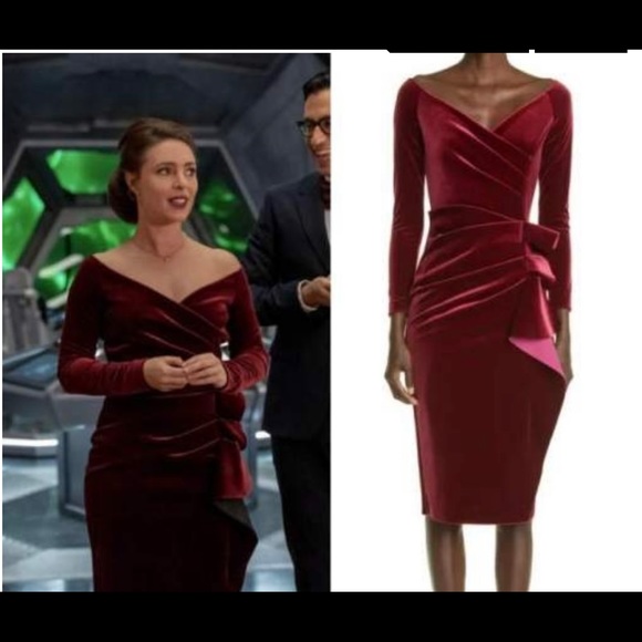 Chiara Boni la petite robe Silveria long sleeve velvet midi dress burgundy - Picture 9 of 11